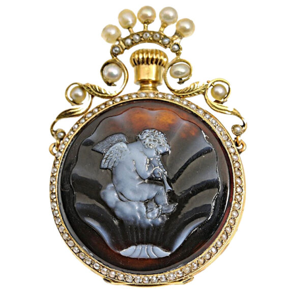 Swiss carnelian lady's fob watch studded with pearls Circa 1840 Swiss carnelian lady's fob watch studded with pearls Circa 1840