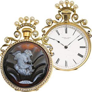 Swiss carnelian lady's fob watch studded with pearls Circa 1840
