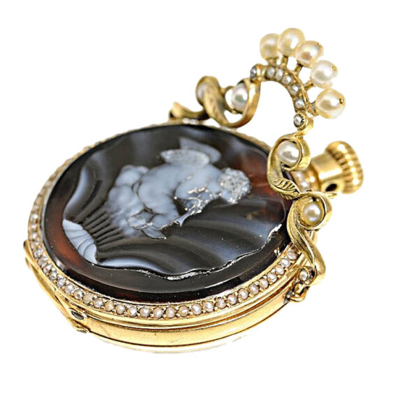 Swiss carnelian lady's fob watch studded with pearls Circa 1840 Swiss carnelian lady's fob watch studded with pearls Circa 1840