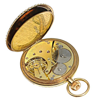 Swiss gilded silver, enamel and pearl set lever watch Circa 1890 Swiss gilded silver, enamel and pearl set lever watch Circa 1890