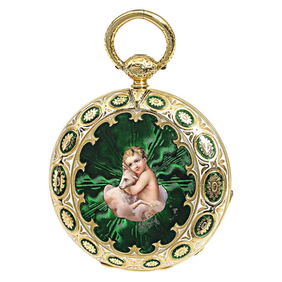 Swiss thin gold enamel cabriolet pocket watch circa 1850. Swiss thin gold enamel cabriolet pocket watch circa 1850.