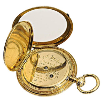 Swiss thin gold enamel cabriolet pocket watch circa 1850.