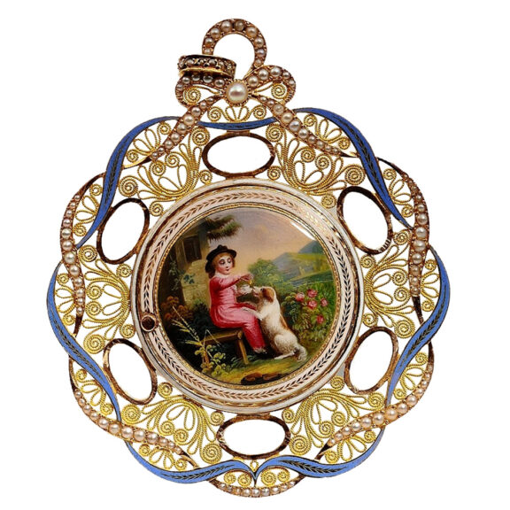 Swiss pendant watch decorated with enamel painting Circa 1800