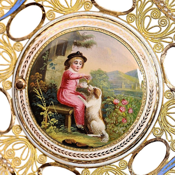 Swiss pendant watch decorated with enamel painting Circa 1800 Swiss pendant watch decorated with enamel painting Circa 1800