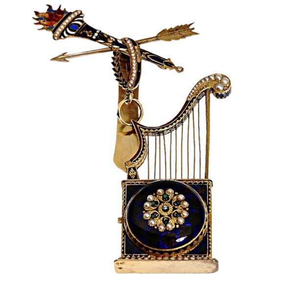 Rare Swiss pendant watch in the form of a harp Circa 1820