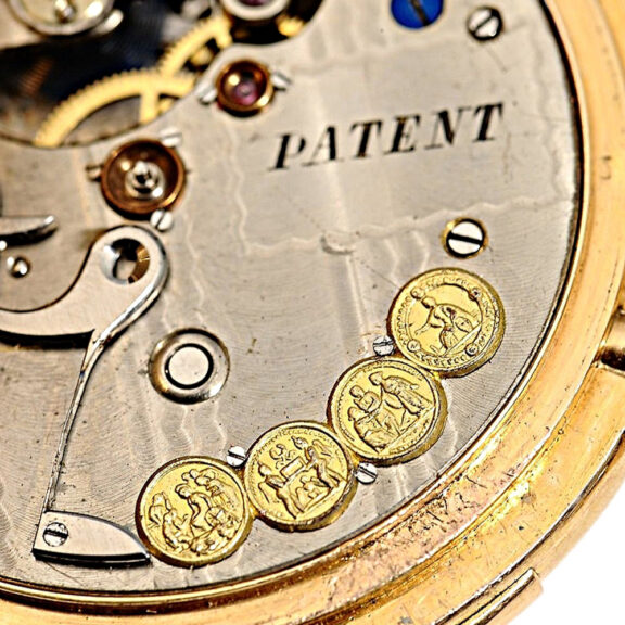 Swiss gold erotic repeating hunting cased watch Circa 1880 Swiss gold erotic repeating hunting cased watch Circa 1880