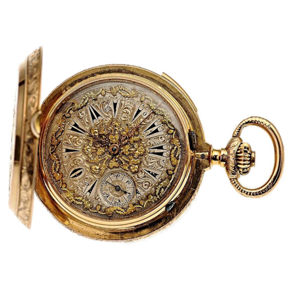 Swiss gold erotic repeating hunting cased watch Circa 1880 Swiss gold erotic repeating hunting cased watch Circa 1880