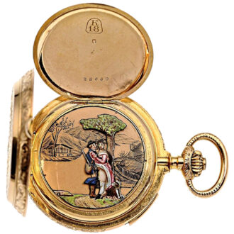 Swiss gold erotic repeating hunting cased watch Circa 1880