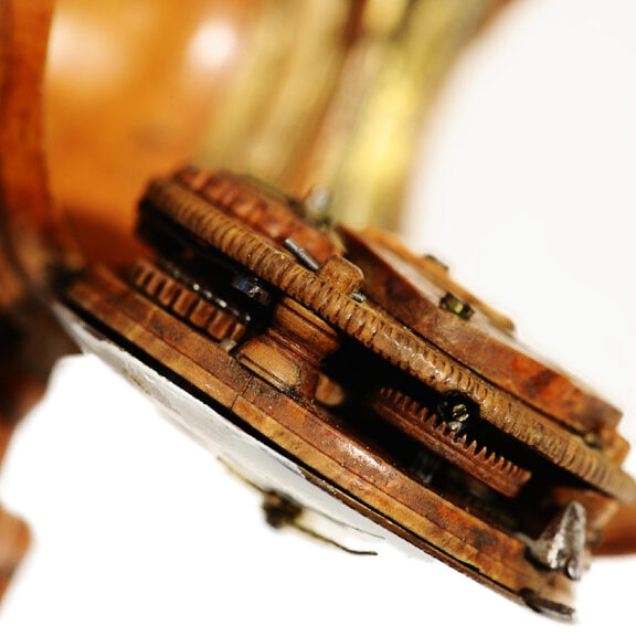 Swiss verge pocket watch made of root maple Circa 1780 Swiss verge pocket watch made of root maple Circa 1780