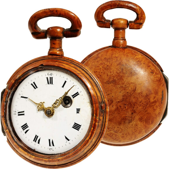 Swiss verge pocket watch made of root maple Circa 1780