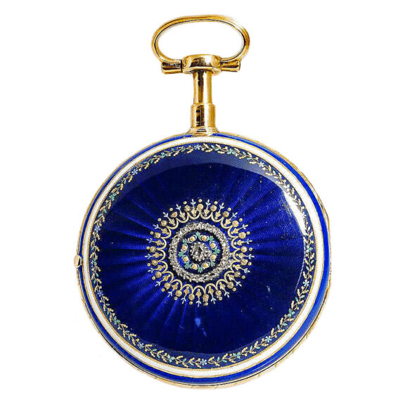 French diamond-set gold enamel pocket watch Circa 1790