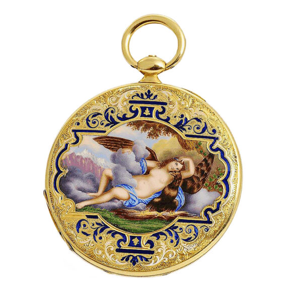 Swiss ultra thin gold enamel pocket watch Circa 1830 Swiss ultra thin gold enamel pocket watch Circa 1830