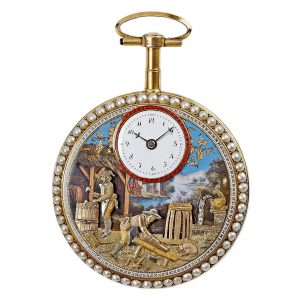 Swiss gold watch with automatons 