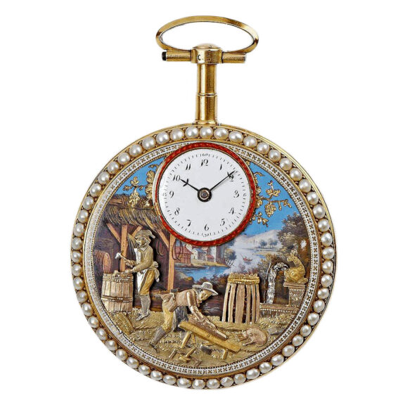 Swiss gold watch with automatons "The Cooperage" Circa 1810 Swiss gold watch with automatons "The Cooperage" Circa 1810