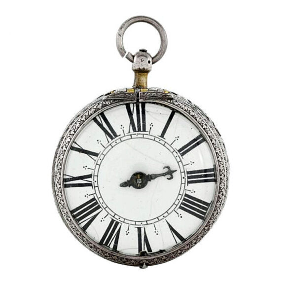 French silver pierced and engraved clock watch Circa 1680 French silver pierced and engraved clock watch Circa 1680