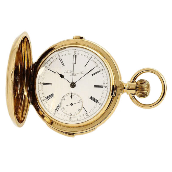 Swiss gold minute repeater with chronograph Circa 1890 Swiss gold minute repeater with chronograph Circa 1890