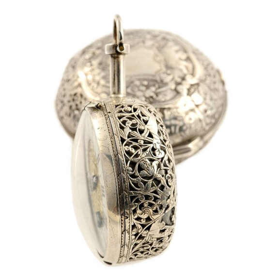 French silver pair cased verge watch with alarm Circa 1695 French silver pair cased verge watch with alarm Circa 1695