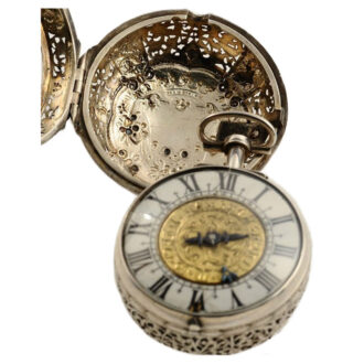 French silver pair cased verge watch with alarm Circa 1695