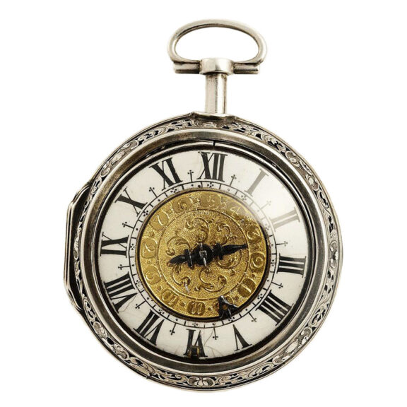 French silver pair cased verge watch with alarm Circa 1695