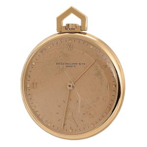 Swiss pink gold dress watch with watch chain circa 1945