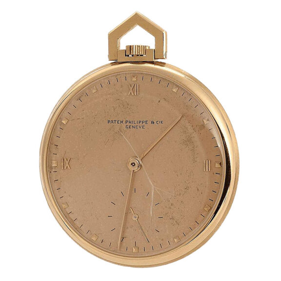 Swiss pink gold dress watch with watch chain circa 1945