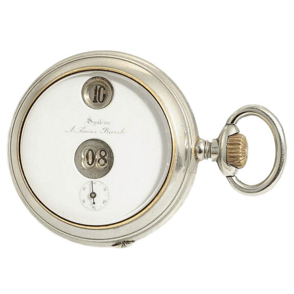 Swiss nickel watch with digital time indication Circa 1890