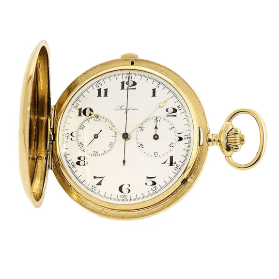 Swiss gold full hunter chronograph pocket watch Circa 1926
