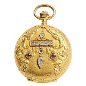Swiss fob lady's watch set with diamonds and rubies Circa 1915