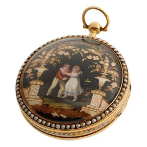 Swiss decorative half pearl-set gold enamel watch Circa 1795
