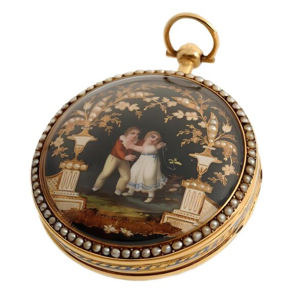 Swiss decorative half pearl-set gold enamel watch Circa 1795