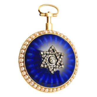 Swiss diamond and half pearl-set gold enamel watch Circa 1800