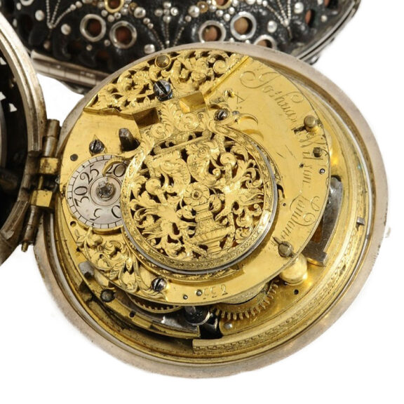 English open faced quarter repeating coach clock Circa 1710 English open faced quarter repeating coach clock Circa 1710