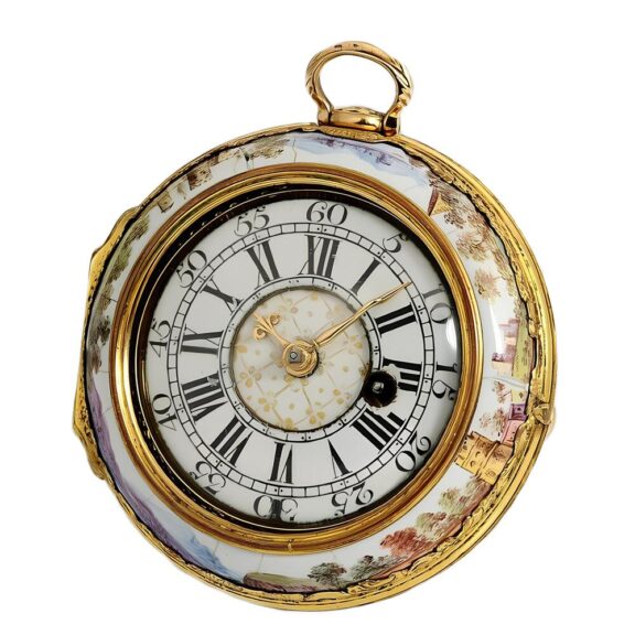 English unusual verge watch with enamel paintings Circa 1740 English unusual verge watch with enamel paintings Circa 1740