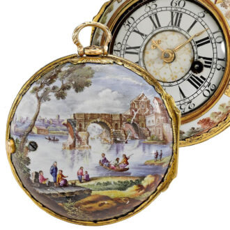 English unusual verge watch with enamel paintings Circa 1740