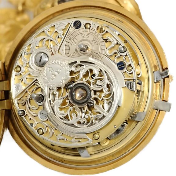 English gold repousée quarter repeating verge watch Circa 1750 English gold repousée quarter repeating verge watch Circa 1750