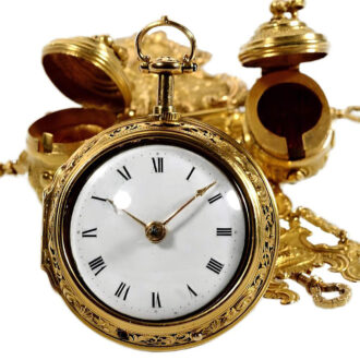 English gold repousée quarter repeating verge watch Circa 1750 English gold repousée quarter repeating verge watch Circa 1750