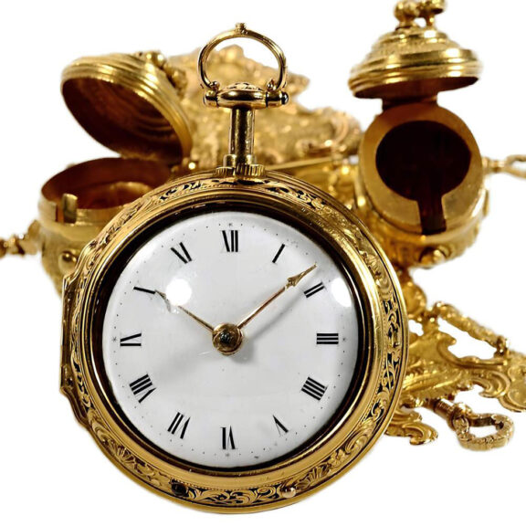 English gold repousée quarter repeating verge watch Circa 1750 English gold repousée quarter repeating verge watch Circa 1750