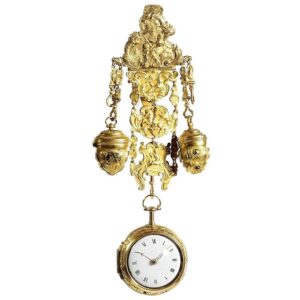 English gold repousée quarter repeating verge watch Circa 1750