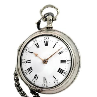 English watch with florally decorated silver watch chain Circa 1768