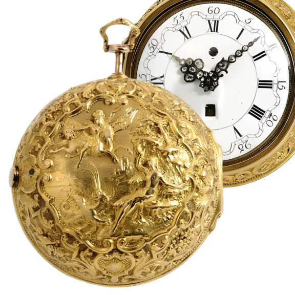 Dutch repoussé pair cased pocket watch with date Circa 1730
