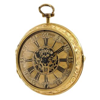 English pocket watch with date and repoussé case Circa 1730