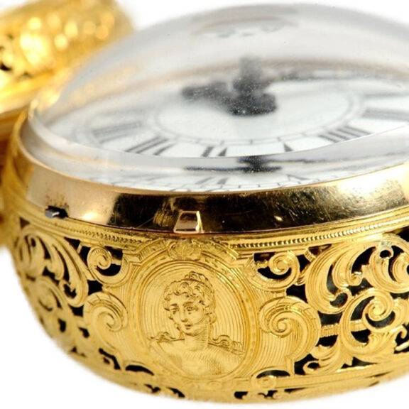 English repeating watch with outer "Repoussé" case Circa 1730 English repeating watch with outer "Repoussé" case Circa 1730