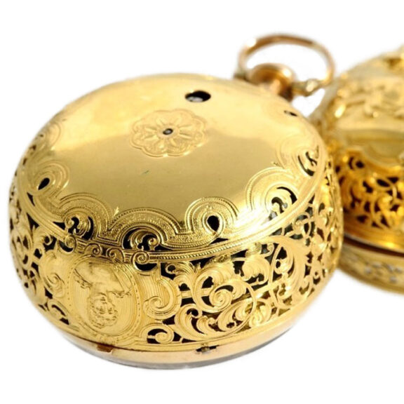 English repeating watch with outer "Repoussé" case Circa 1730 English repeating watch with outer "Repoussé" case Circa 1730