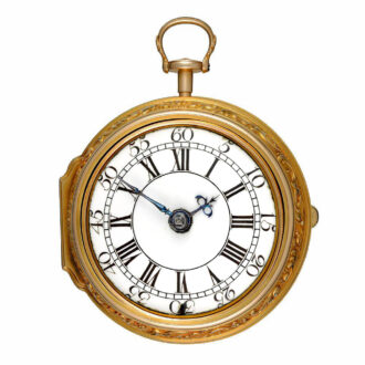 English verge watch in gold repoussé pair cases Circa 1737 English verge watch in gold repoussé pair cases Circa 1737