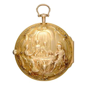 English verge watch in gold repoussé pair cases Circa 1737 English verge watch in gold repoussé pair cases Circa 1737