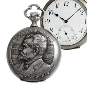 Swiss pocket watch with portrait on the back lid Circa 1913