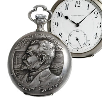 Swiss pocket watch with portrait on the back lid Circa 1913