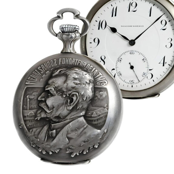 Swiss pocket watch with portrait on the back lid Circa 1913