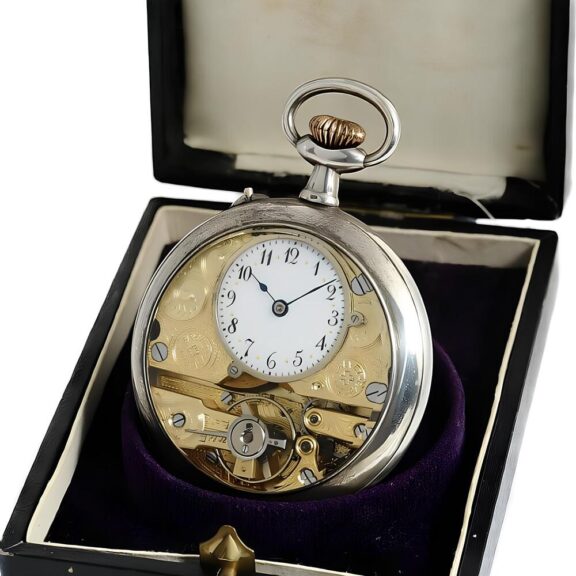 Swiss patented pocket watch with visible balance Circa 1907 Swiss patented pocket watch with visible balance Circa 1907