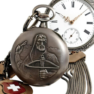 Swiss commemoration watch with chatelaine Circa 1910 Swiss commemoration watch with chatelaine Circa 1910